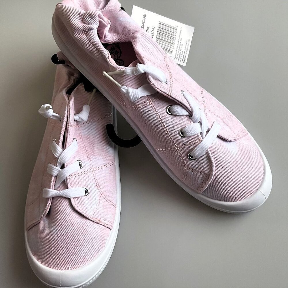 NWT Women’s Pink Canvas Scrunch Back Slip On Sneakers Shoes Size XL 9-10